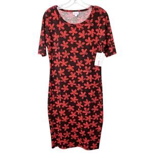 LuLaRoe Julia Flower Print Orange Polyester Spandex Dress Size Small NEW